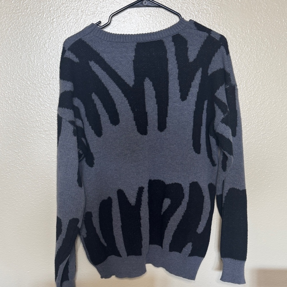 Gray and Black Graphic Sweater